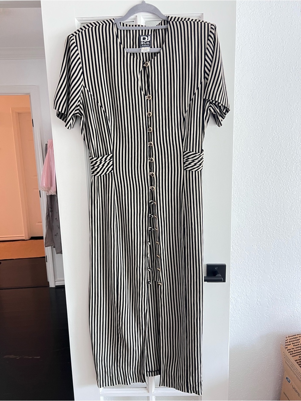 Vintage Black and White Striped Button-Front Dress